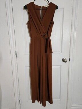 Monteau Rust Brown Sleeveless Wrap Jumpsuit with Buckle